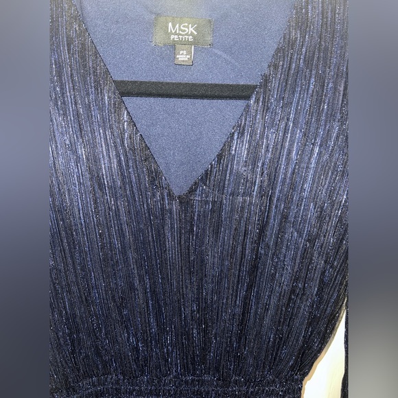 💙 NWT! Navy Shimmery Lurex Smocked Midi Dress - Picture 3 of 7